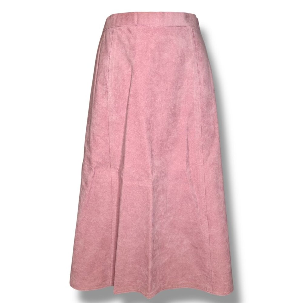 Vintage 90s Clarissa Faux Suede Light Pink A-Line Midi Skirt
